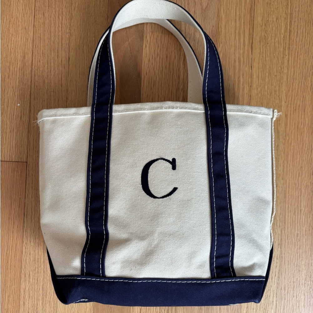 L.L. Bean Canvas Boat & Tote Cream Monogrammed Small Short Handle